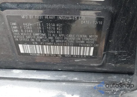 2011 Subaru Legacy 2.5I Premium из США, поврежденный, VIN 4S3BMBF62B3235215